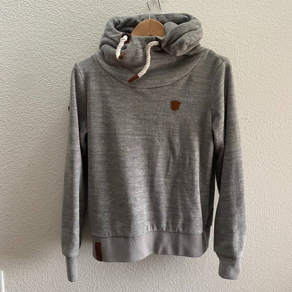 Naketano Cowl Neck Rope Accent Pullover Hoodie Sweatshirt Gray Color Medium